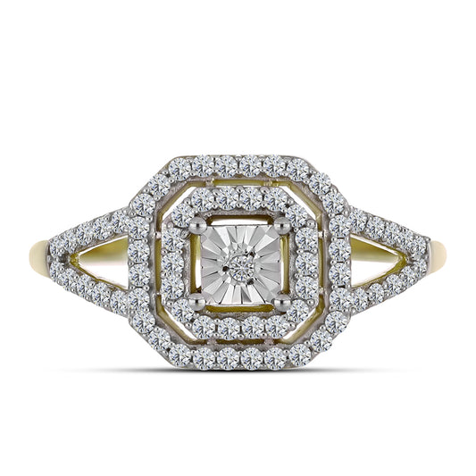 Anillo de Plata Bañada en Oro con Diamante blanco y Topacio Blanco