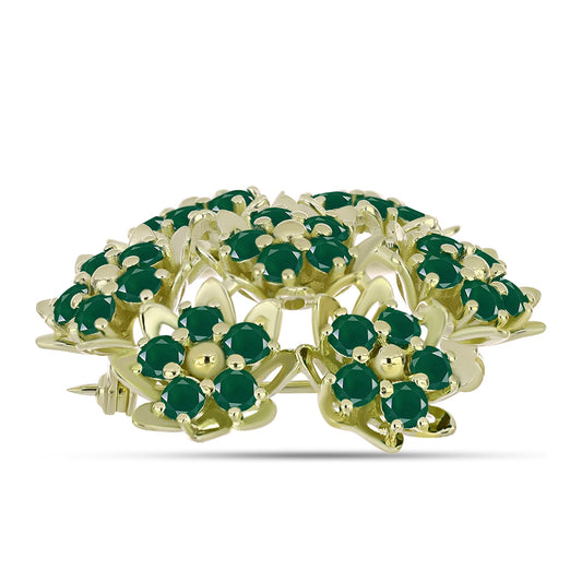 Broche de Plata Bañada en Oro con Ágata Verde