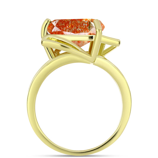 Anillo de Plata Bañada en Oro con Piedra Solar de Oregon