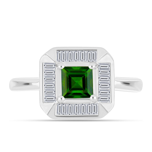 Anillo de Plata con Diópsido de Cromo y Zircón Blanco
