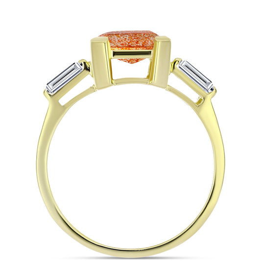 Anillo de Plata Bañada en Oro con Piedra Solar de Oregon y Topacio Blanco