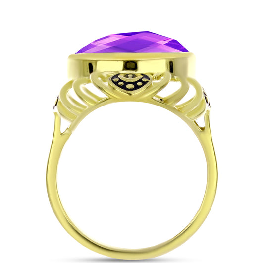 Anillo de Plata Bañada en Oro con Ágata Púrpura