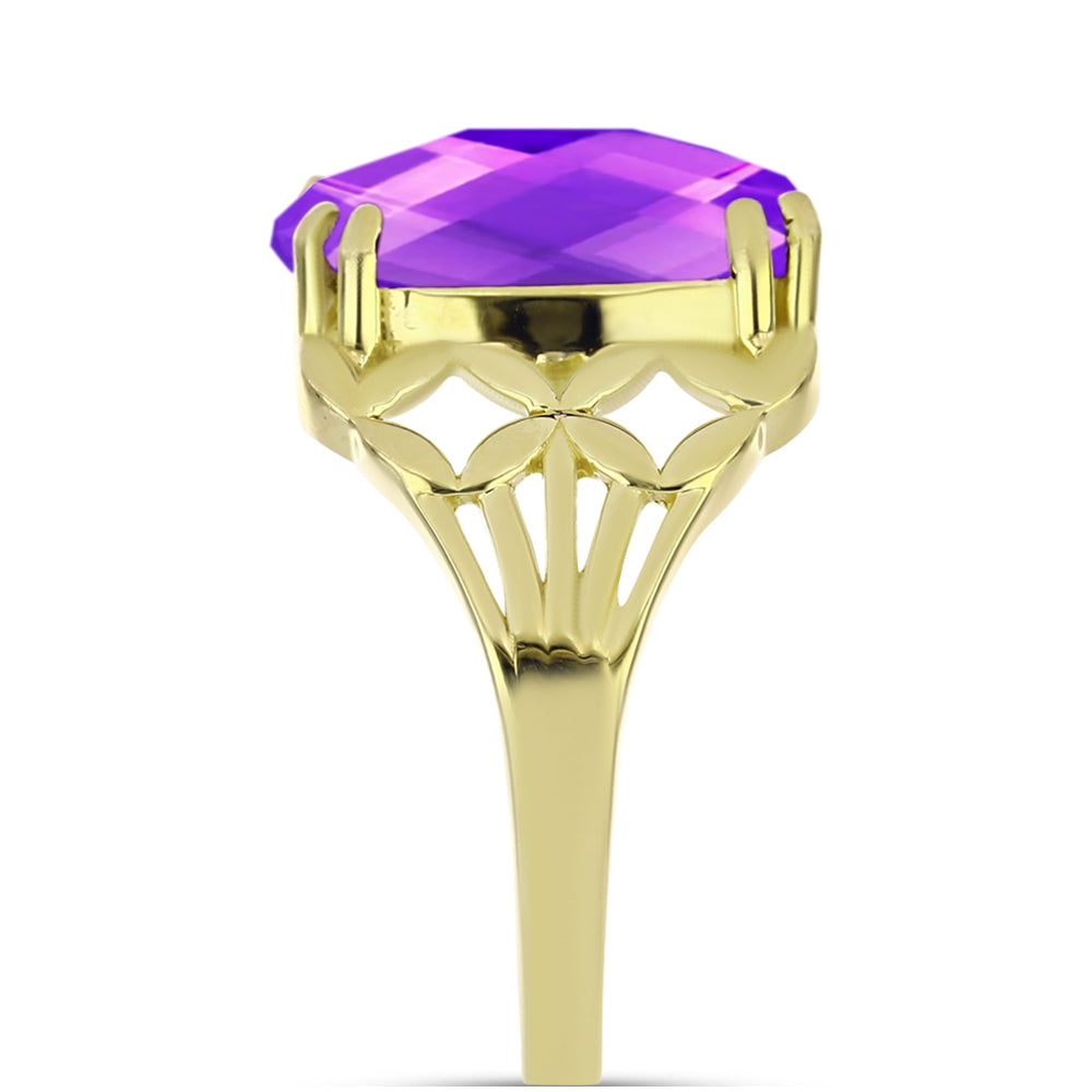 Anillo de Plata Bañada en Oro con Ágata Púrpura