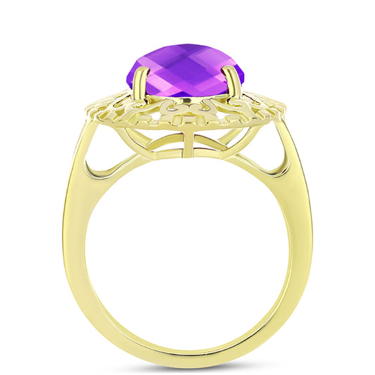Anillo de Plata Bañada en Oro con Ágata Púrpura