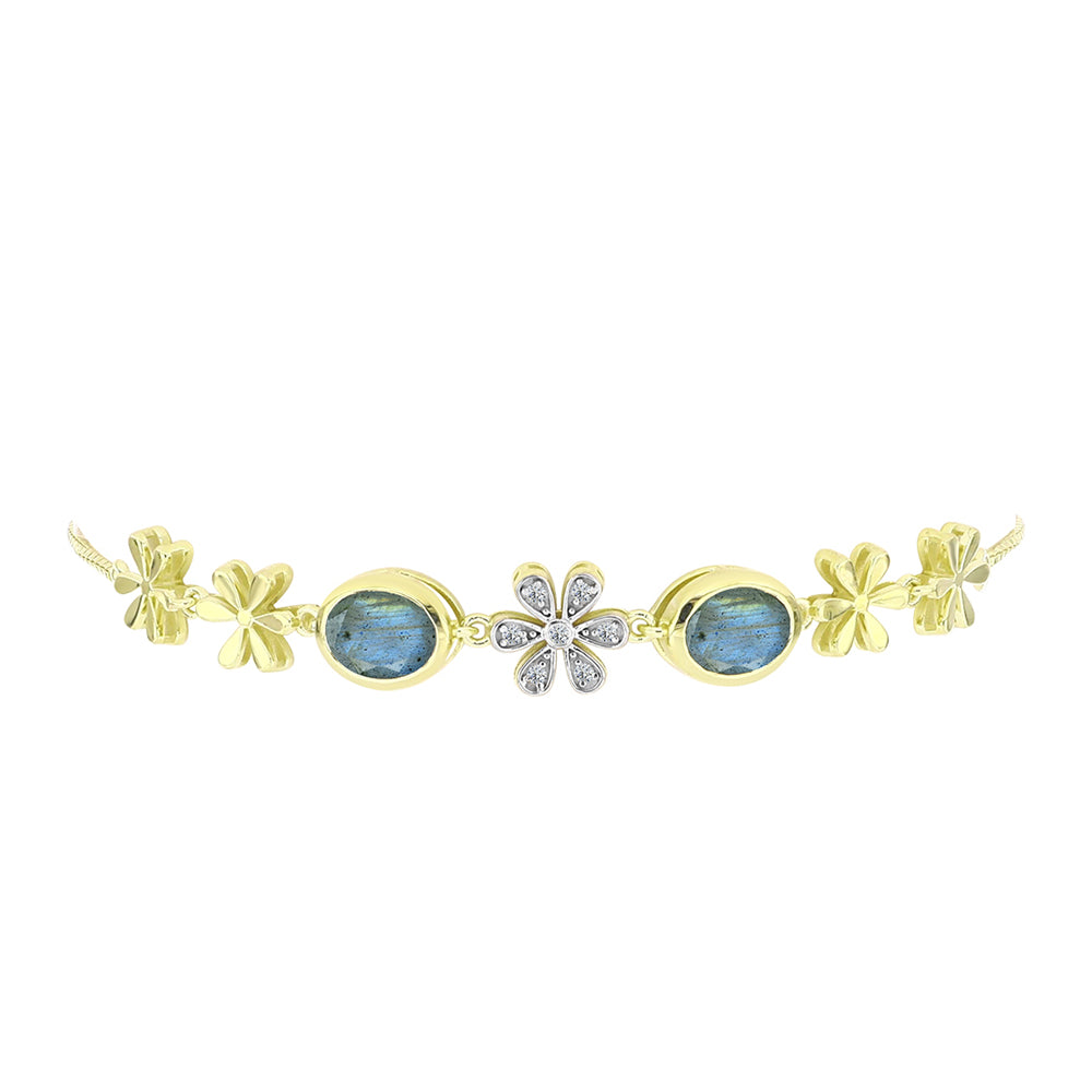 Pulsera de Plata Bañada en Oro con Labradorita y Topacio Blanco