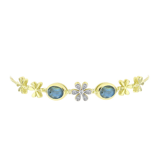 Pulsera de Plata Bañada en Oro con Labradorita y Topacio Blanco