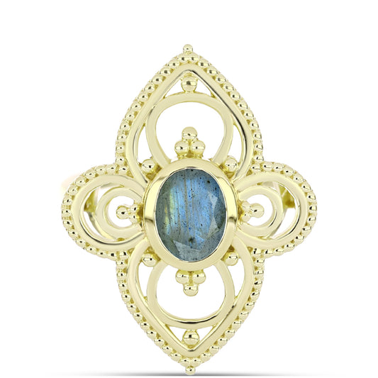 Anillo de Plata Bañada en Oro con Labradorita