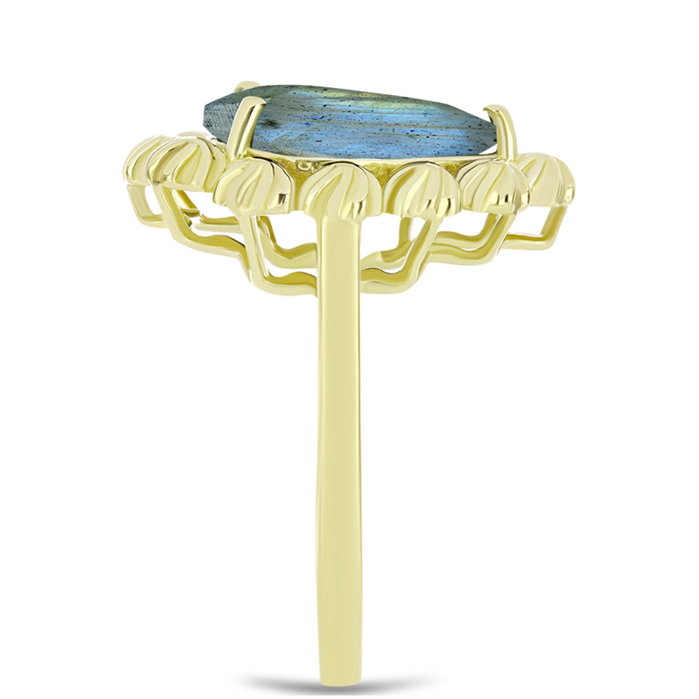 Anillo de Plata Bañada en Oro con Labradorita
