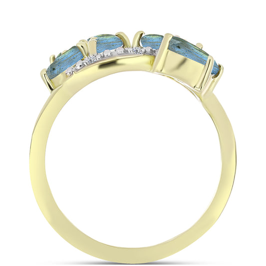 Anillo de Plata Bañada en Oro con Labradorita y Topacio Blanco