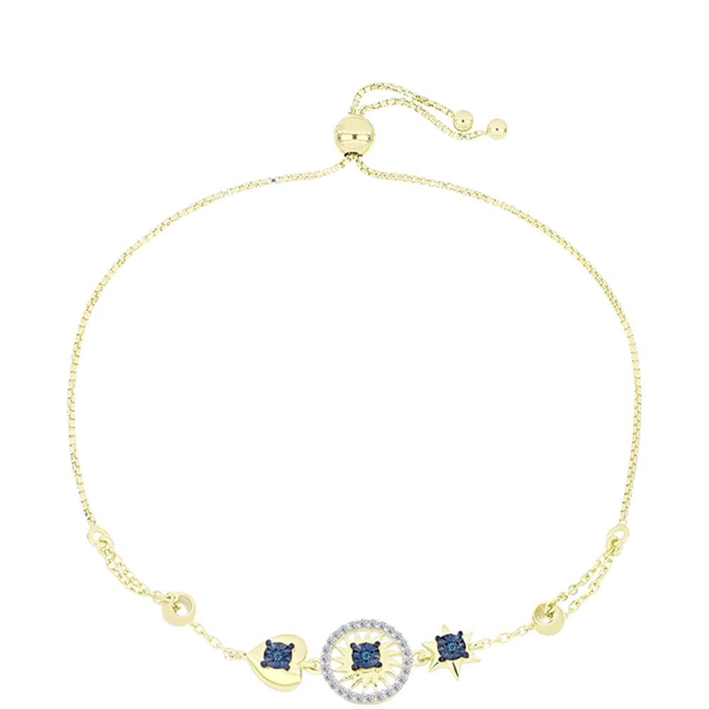 Pulsera de Plata Bañada en Oro con Diamante Azul y Topacio Blanco