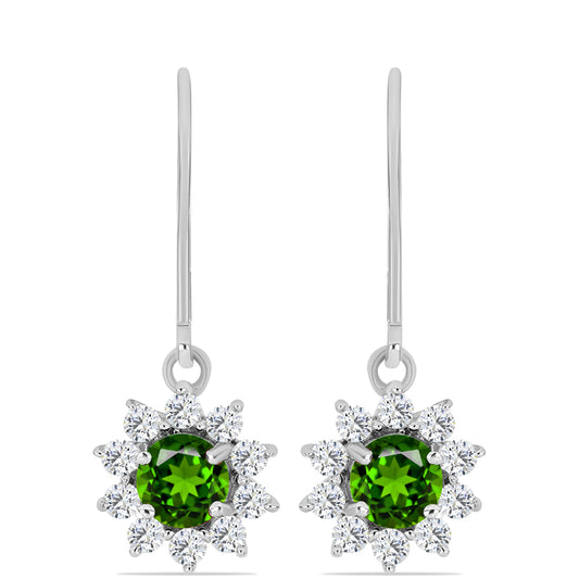 Pendientes de Plata con Diópsido de Cromo y Topacio Blanco