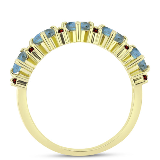 Anillo de Plata Bañada en Oro con Labradorita y Granate Barton