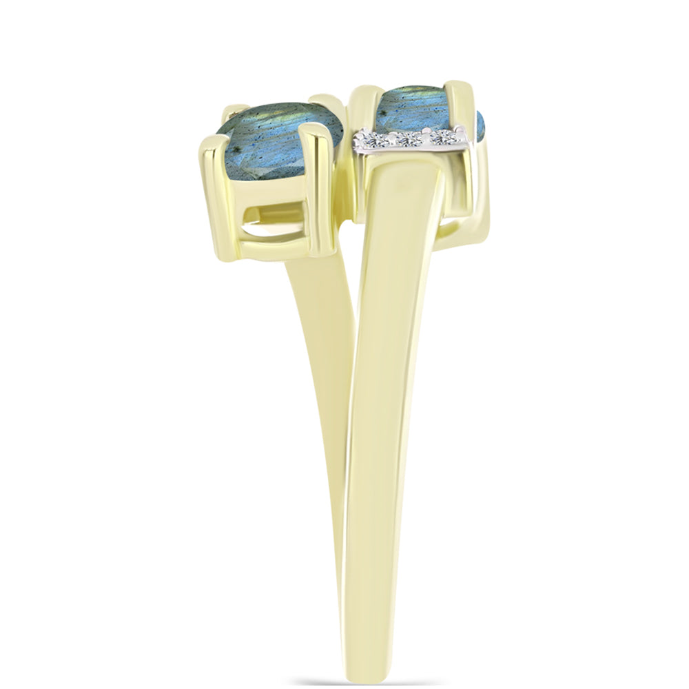 Anillo de Plata Bañada en Oro con Labradorita y Topacio Blanco