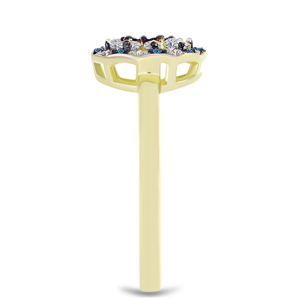 Anillo de Plata Bañada en Oro con Diamante Azul y Topacio Blanco