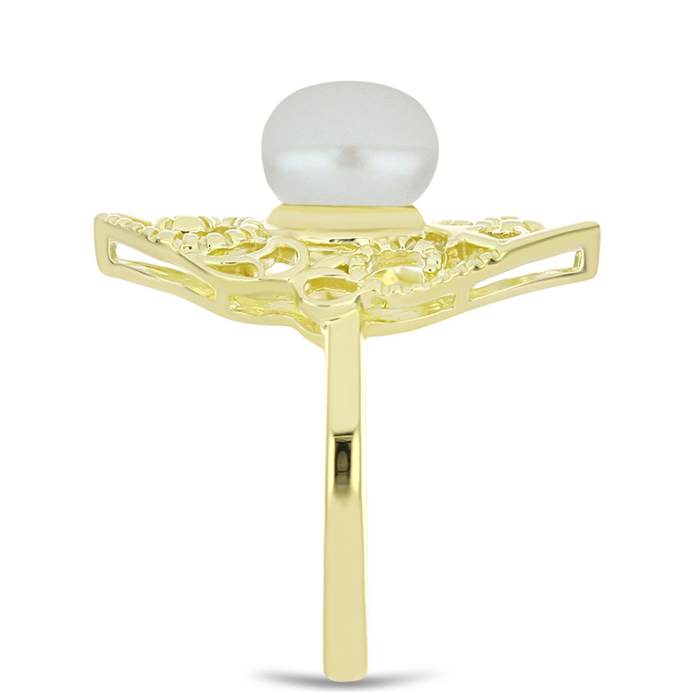 Anillo de Plata Bañada en Oro con Perla de Agua Dulce