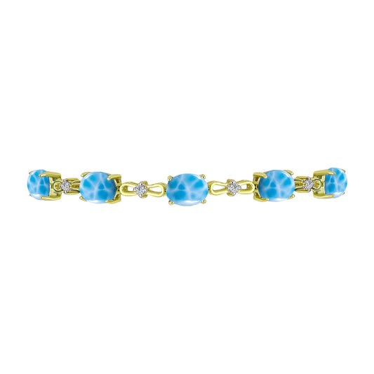 Pulsera de Plata Bañada en Oro con Larimar y Topacio Blanco