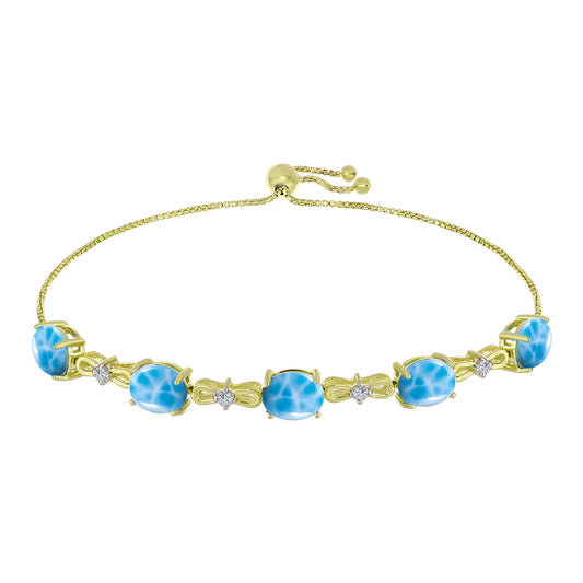Pulsera de Plata Bañada en Oro con Larimar y Topacio Blanco
