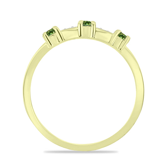Anillo de Plata Bañada en Oro con Zafiro Verde y Topacio Blanco