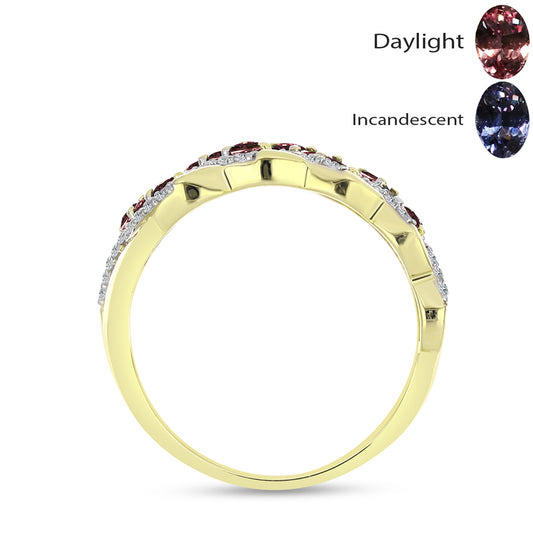Anillo de Plata Bañada en Oro con Granate Bekily Multicolor y Topacio Blanco