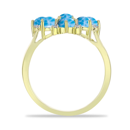Anillo de Plata Bañada en Oro con Larimar y Topacio Blanco