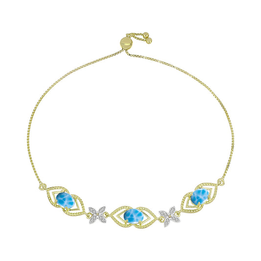 Pulsera de Plata Bañada en Oro con Larimar y Topacio Blanco