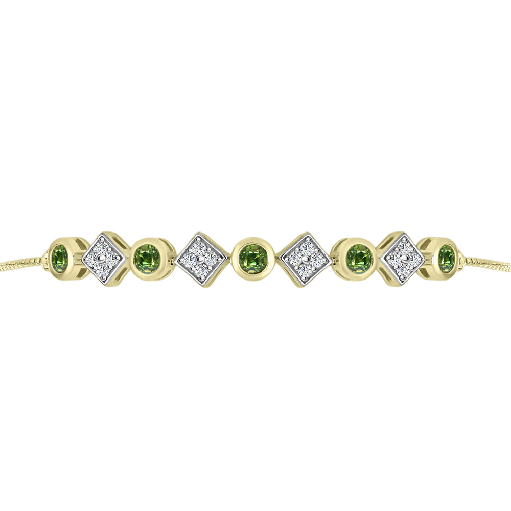 Pulsera de Plata Bañada en Oro con Zafiro Verde y Topacio Blanco