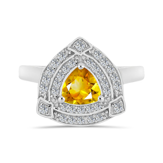 Anillo de Plata con Citrino de Río del Oro y Topacio Blanco