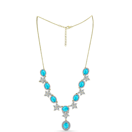 Collar de Plata Bañada en Oro con Jade Azul y Topacio Blanco