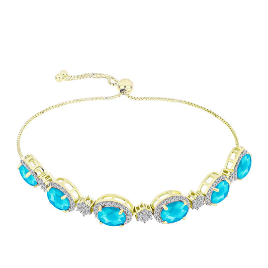 Pulsera de Plata Bañada en Oro con Jade Azul y Topacio Blanco