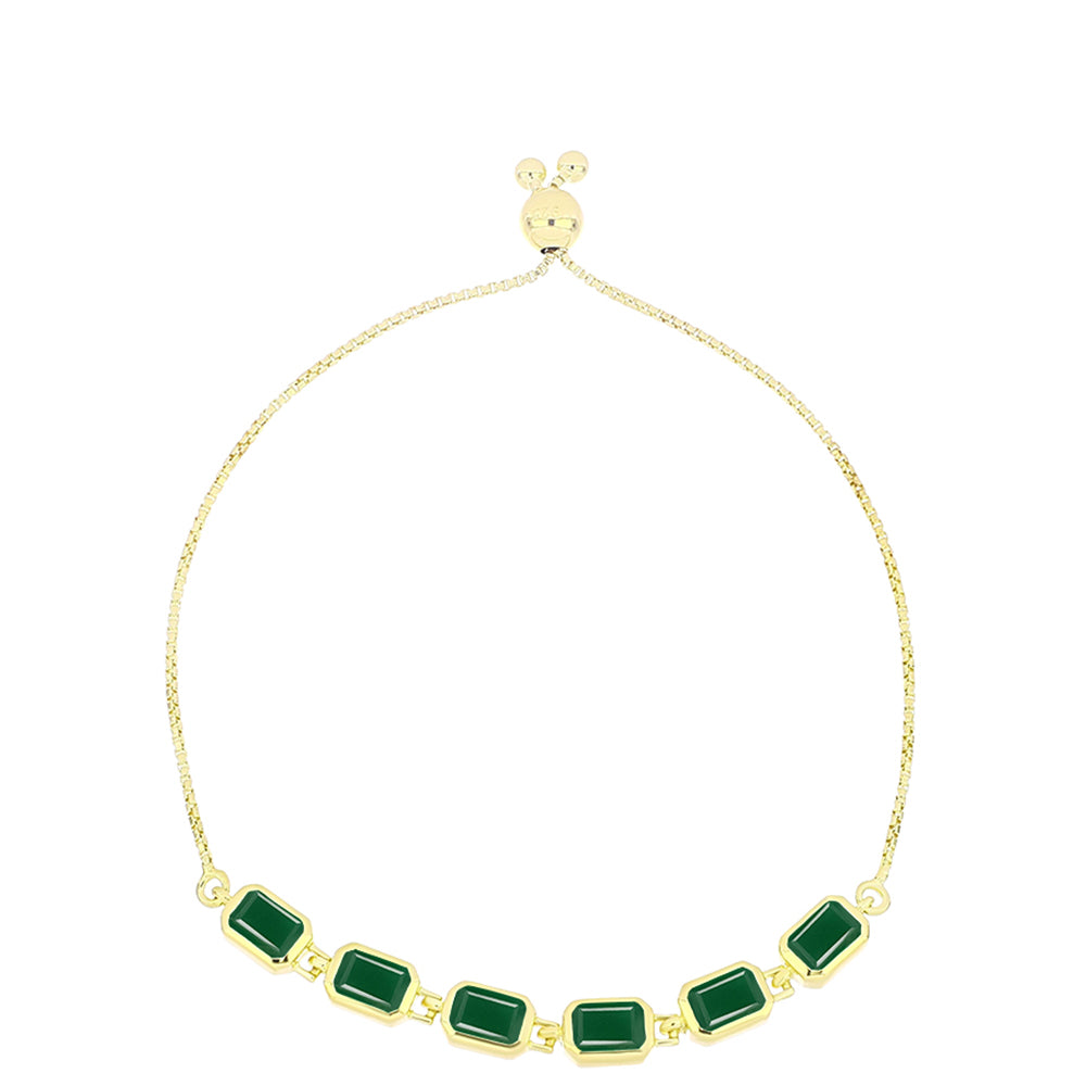 Pulsera de Plata Bañada en Oro con Ágata Verde