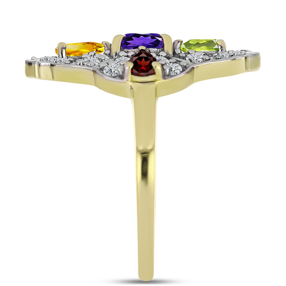 Anillo de Plata Bañada en Oro con Amatista de Marruecos y Citrino de los Montes Urales