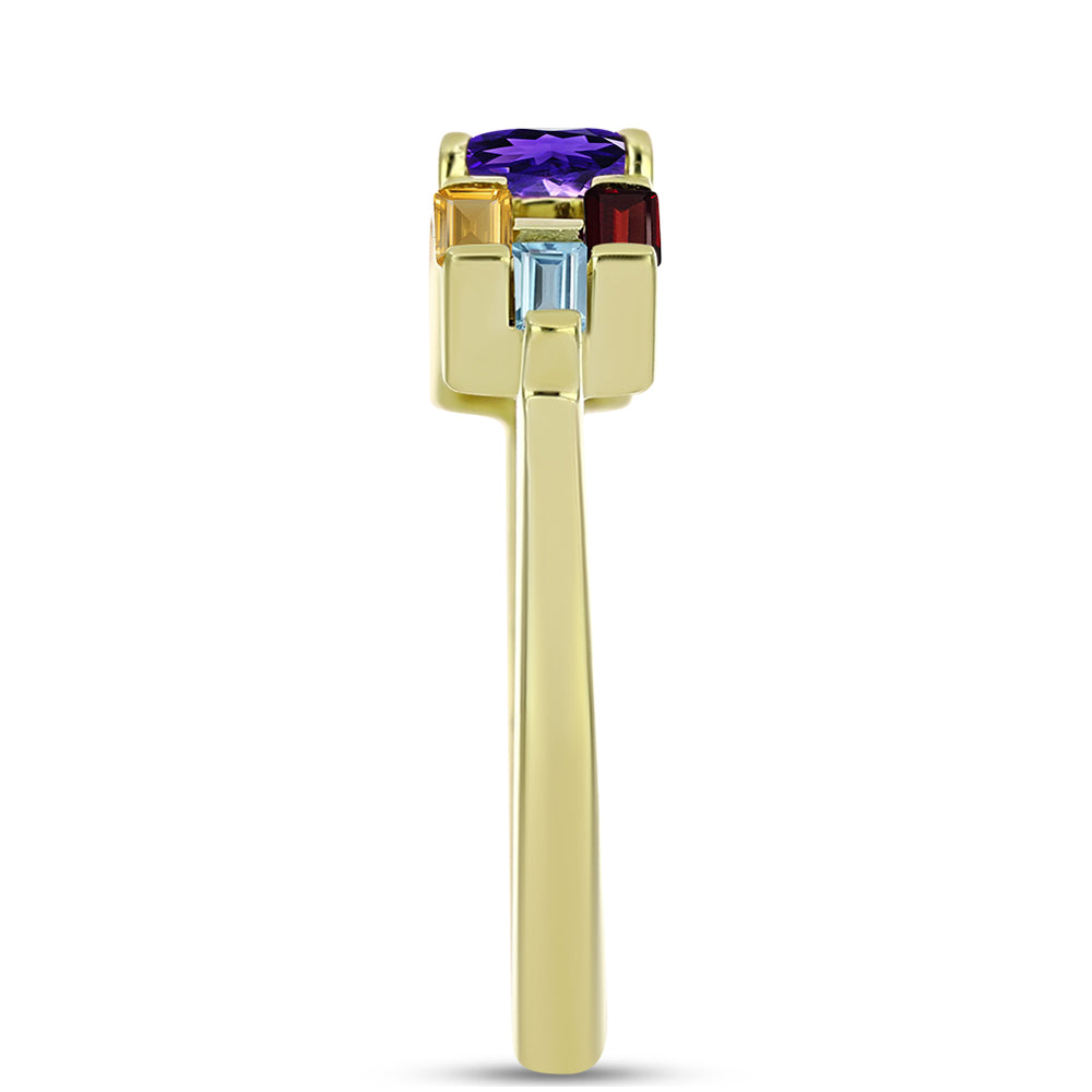 Anillo de Plata Bañada en Oro con Amatista de Marruecos y Citrino de los Montes Urales