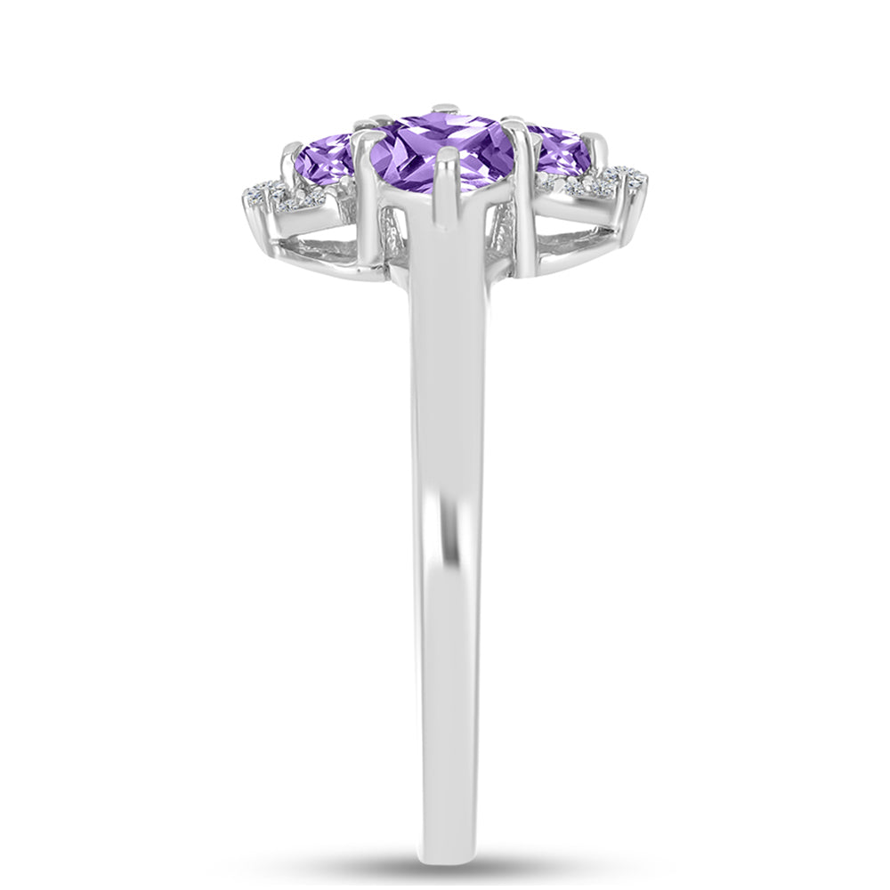 Anillo de Plata con Amatista Rosa de Francia y Topacio Blanco