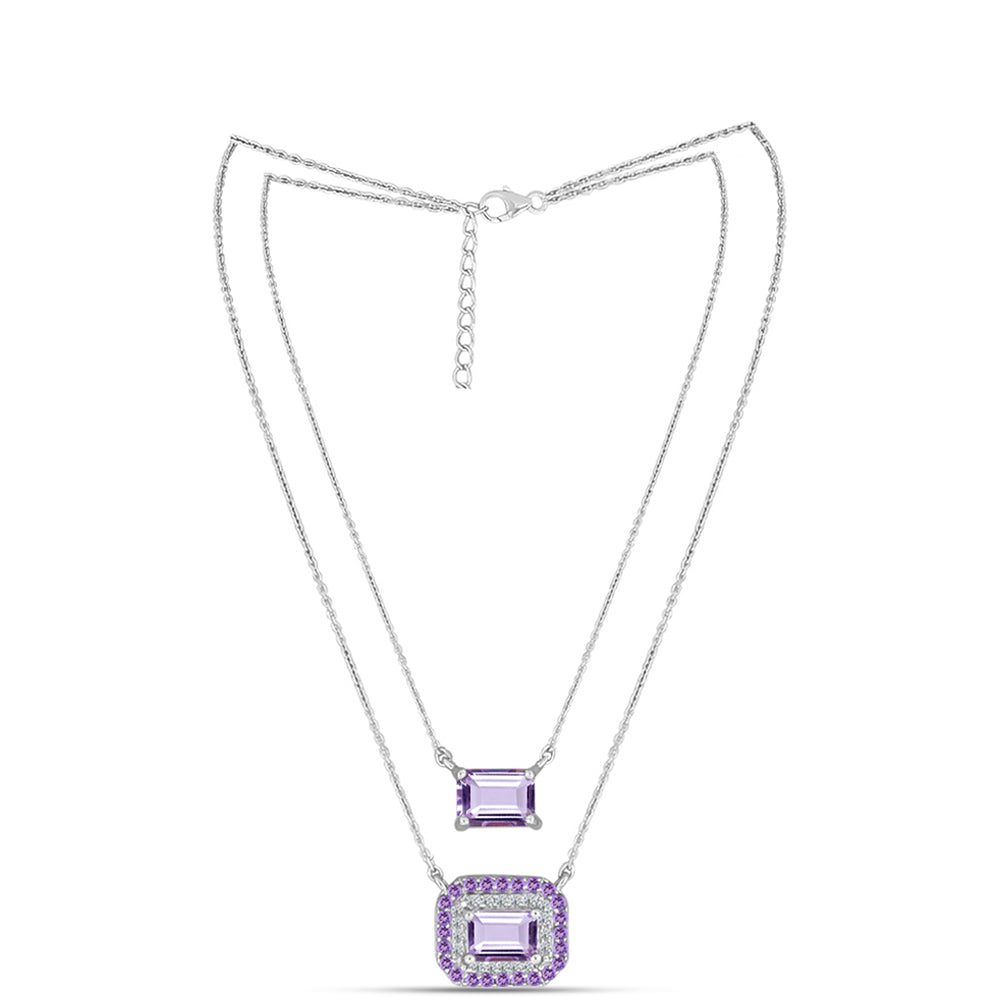 Collar de Plata con Amatista Rosa de Francia y Topacio Blanco