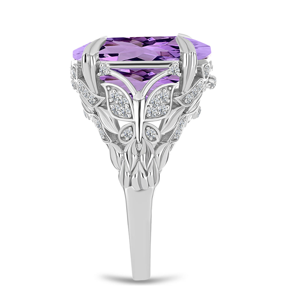 Anillo de Plata con Amatista Rosa de Francia y Topacio Blanco