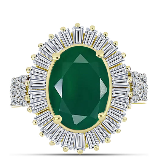 Anillo de Plata Bañada en Oro con Ágata Verde y Zircón Blanco