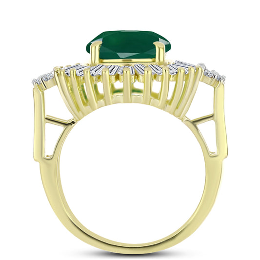 Anillo de Plata Bañada en Oro con Ágata Verde y Zircón Blanco