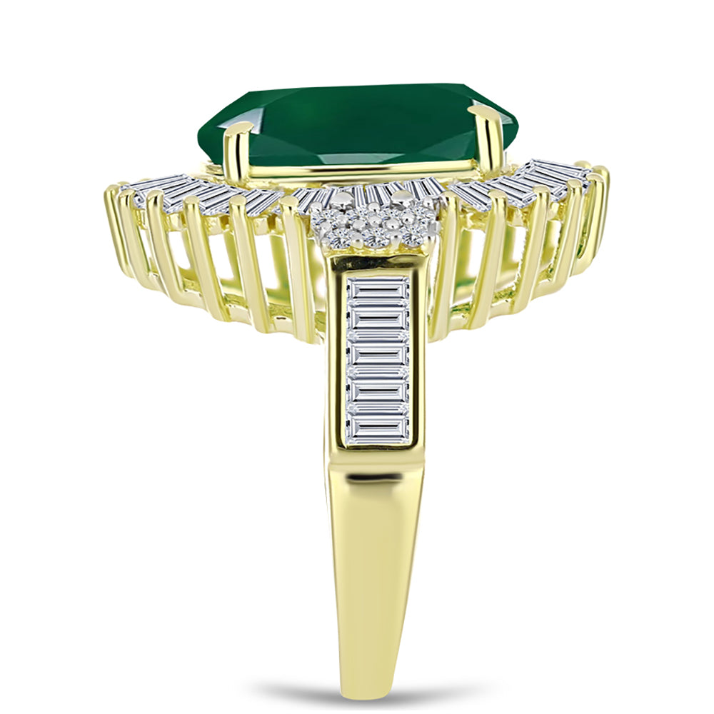 Anillo de Plata Bañada en Oro con Ágata Verde y Zircón Blanco