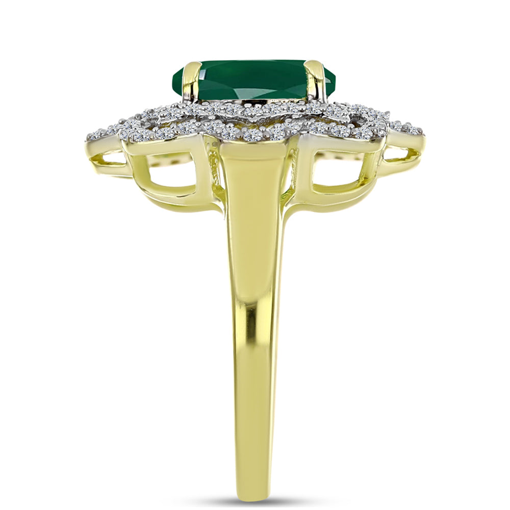 Anillo de Plata Bañada en Oro con Ágata Verde y Topacio Blanco