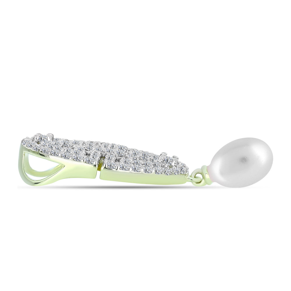 Colgante de Plata Bañada en Oro con Perla de Agua Dulce y Topacio Blanco