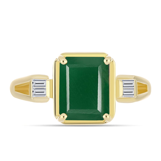 Anillo de Plata Bañada en Oro con Ágata Verde y Zircón Blanco