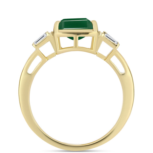 Anillo de Plata Bañada en Oro con Ágata Verde y Zircón Blanco