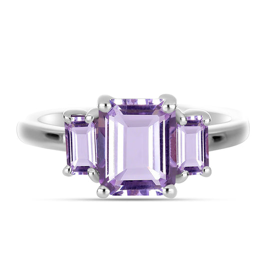 Anillo de Plata con Amatista Rosa de Francia y Topacio Blanco
