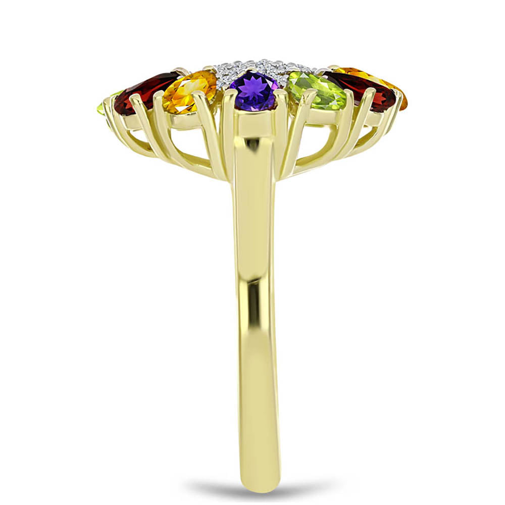 Anillo de Plata Bañada en Oro con Amatista de Marruecos y Citrino de los Montes Urales