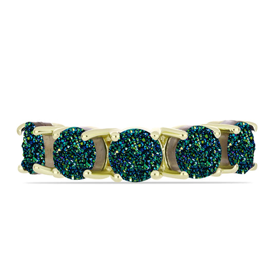 Anillo de Plata Bañada en Oro con Drusa Verde