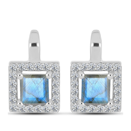 Pendientes de Plata con Labradorita y Topacio Blanco