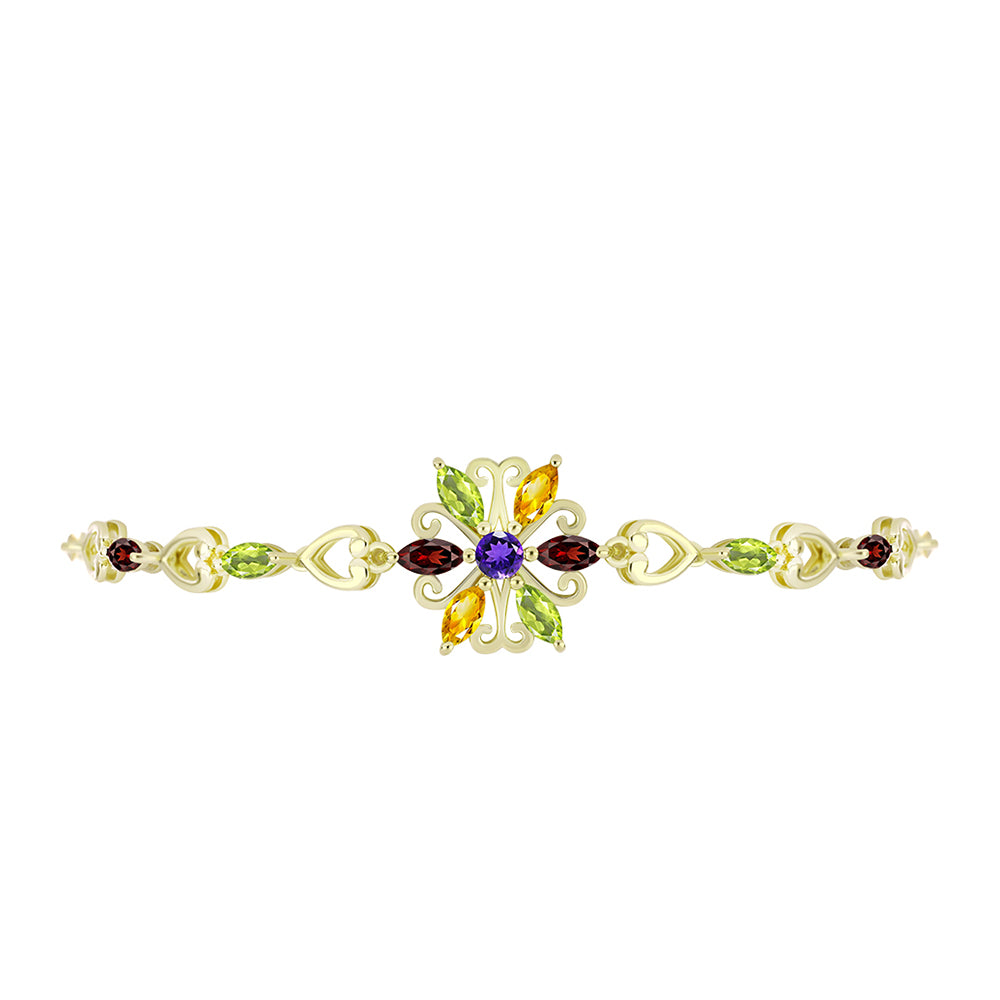 Pulsera de Plata Bañada en Oro con Amatista de Marruecos y Citrino de los Montes Urales