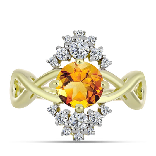 Anillo de Plata Bañada en Oro con Citrino de Río del Oro y Topacio Blanco