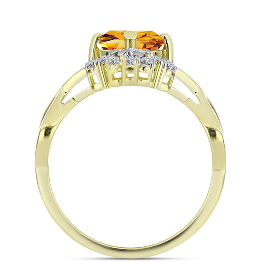 Anillo de Plata Bañada en Oro con Citrino de Río del Oro y Topacio Blanco