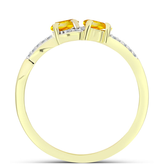 Anillo de Plata Bañada en Oro con Citrino de Río del Oro y Topacio Blanco